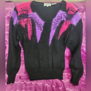 Vintage V Neck Prizzi Womens Sweater With Beads Size Medium